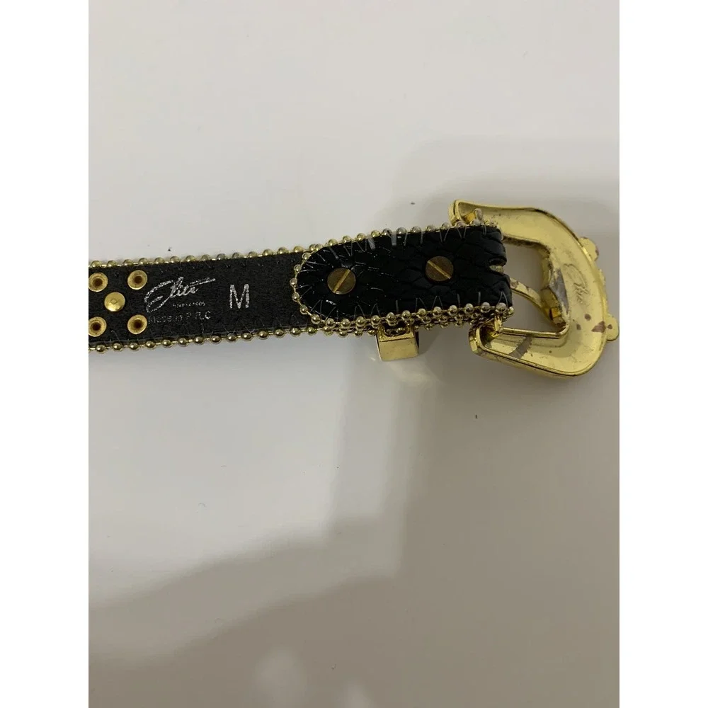 ELITE PREMIUM DESIGNER BEAR BUCKLE BLACK $ RHINESTONE LEATHER KIDS BELT M (BB52)